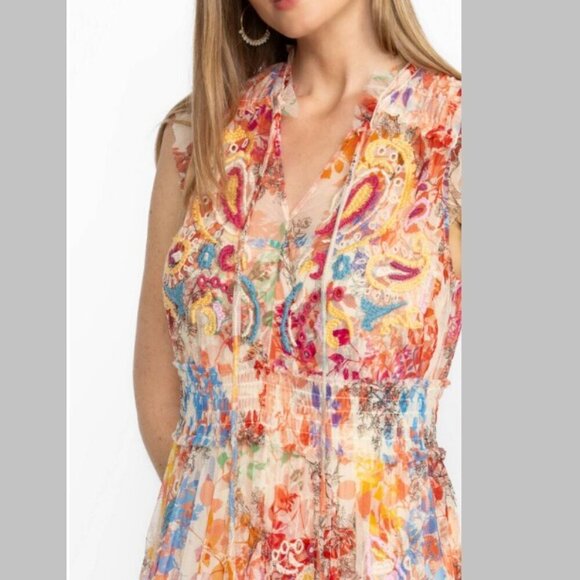 NWT Johnny Was Mazzy Embroidered Mesh Tie Dress Leafy Size Small - Picture 4 of 16